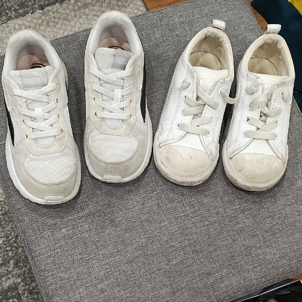 Puma and Converse Girl White and Gray Sneakers